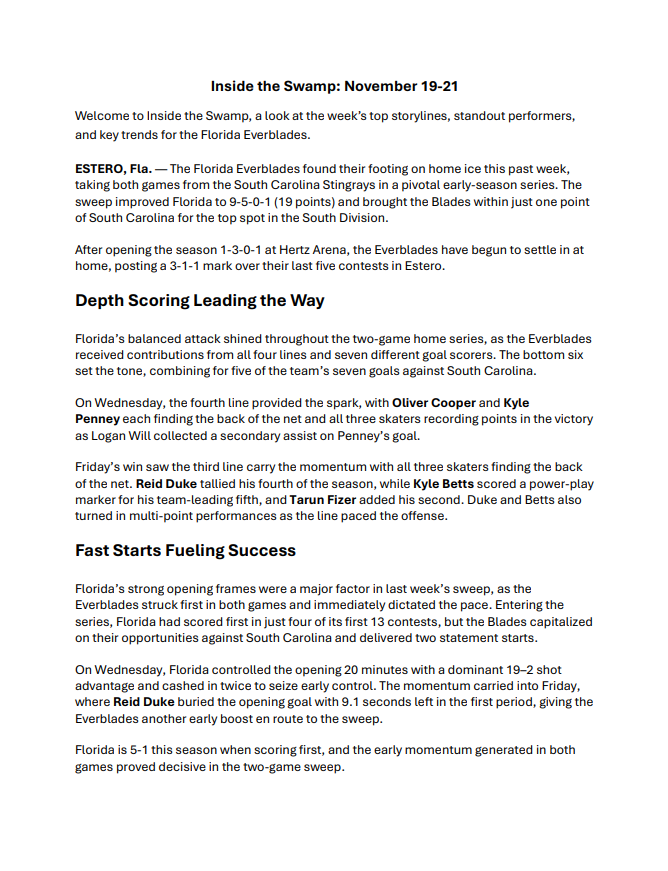 Newsletter page titled Inside the Swamp