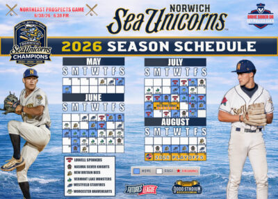 Norwich Sea Unicorns 2026 season schedule poster.